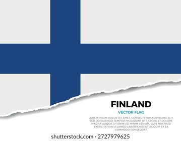 Bandera de Finlandia. Creativo efecto de borde de papel rasgado sobre fondo transparente con irregularidades irregulares. Una apariencia tridimensional con sombras realistas, como si hubiera sido rasgada para revelar una superficie blanca debajo