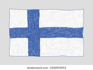 Flag of Finland drawn in children's style with pencils