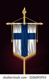 Flag of Finland. Festive Vertical Banner. Wall Hangings with Gold Tassel Fringing