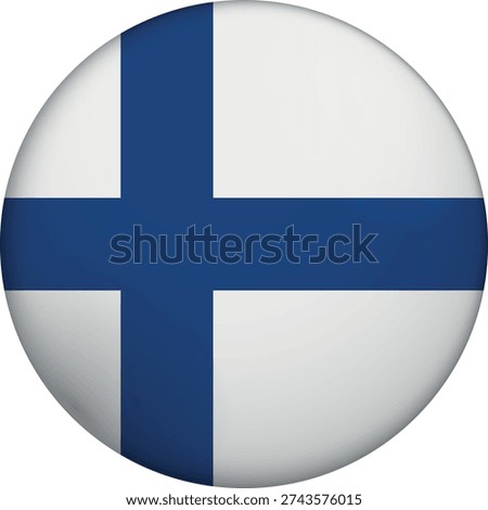 Flag of Finland. Glossy circular flag. Button appearance. 3D Icon Design with depth. Professional, tactile look. Perfect for representing national identity in digital interfaces and perfect for websites