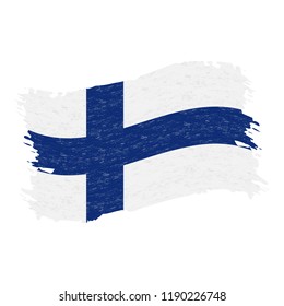Flag of Finland, Grunge Abstract Brush Stroke Isolated On A White Background. Vector Illustration. National Flag In Grungy Style. Use For Brochures, Printed Materials, Logos, Independence Day