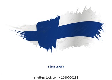 Flag of Finland in grunge style with waving effect, vector grunge brush stroke flag.