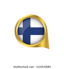 Flag of Finland, location map pin, pointer flag Finland, button gold, Icon country . Vector Illustration EPS10.