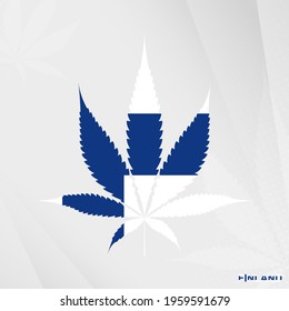 Flag of Finland in Marijuana leaf shape. The concept of legalization Cannabis in Finland. Medical cannabis illustration.
