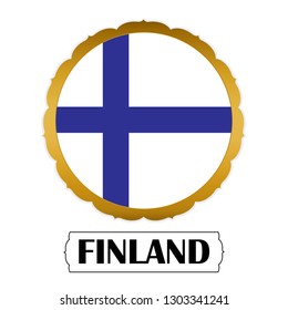 Flag of Finland with name icon, Golden sticker with flag of the Finland.vector