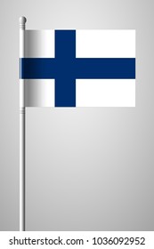 Flag of Finland. National Flag on Flagpole. Isolated Illustration on Gray Background