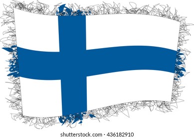 Flag of Finland, officially the Republic of Finland. Vector illustration of a stylized flag. Shaggy edge.