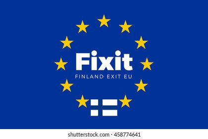 Flag of Finland on European Union. Isolated Vector EU Flag with Finland Country and Exit Name Fixit.