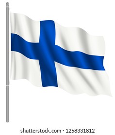 Flag of Finland with flag pole waving in wind. Vector illustration