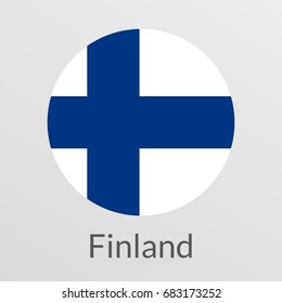 Flag of Finland round icon, badge or button. Finnish national symbol. Vector illustration.
