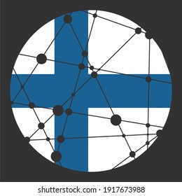 Flag of Finland. Round shape. Connected lines with dots.