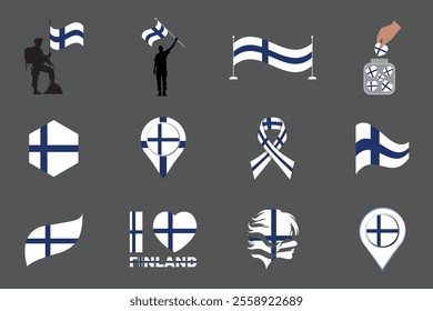 Flag of Finland Set, Original and simple Finland flag Bundle, vector illustration of Finland flag Collection
