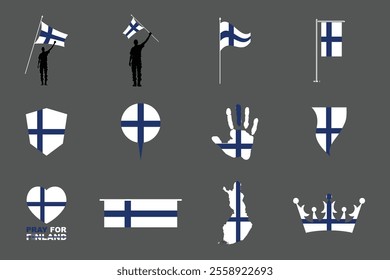 Flag of Finland Set, Original and simple Finland flag Bundle, vector illustration of Finland flag Collection
