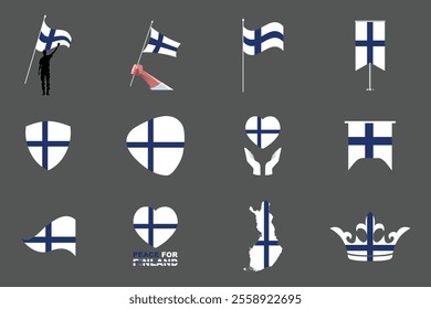 Flag of Finland Set, Original and simple Finland flag Bundle, vector illustration of Finland flag Collection
