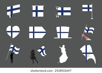 Flag of Finland Set, Original and simple Finland flag Bundle, vector illustration of Finland flag Collection
