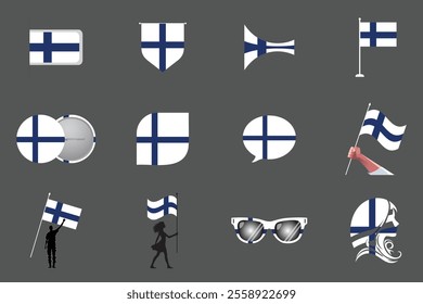 Flag of Finland Set, Original and simple Finland flag Bundle, vector illustration of Finland flag Collection
