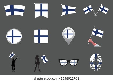 Flag of Finland Set, Original and simple Finland flag Bundle, vector illustration of Finland flag Collection
