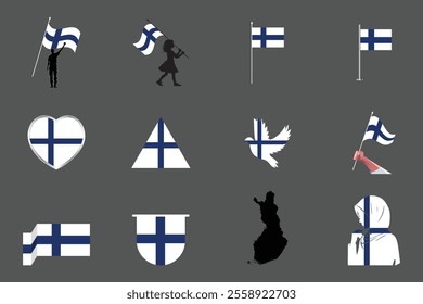 Flag of Finland Set, Original and simple Finland flag Bundle, vector illustration of Finland flag Collection
