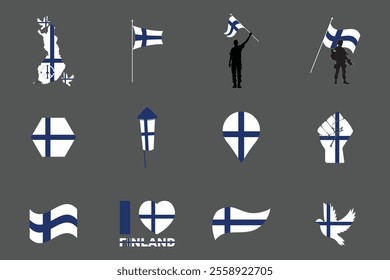 Flag of Finland Set, Original and simple Finland flag Bundle, vector illustration of Finland flag Collection
