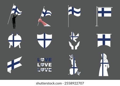 Flag of Finland Set, Original and simple Finland flag Bundle, vector illustration of Finland flag Collection
