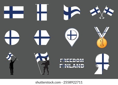 Flag of Finland Set, Original and simple Finland flag Bundle, vector illustration of Finland flag Collection
