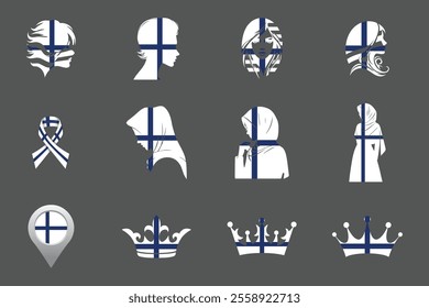 Flag of Finland Set, Original and simple Finland flag Bundle, vector illustration of Finland flag Collection
