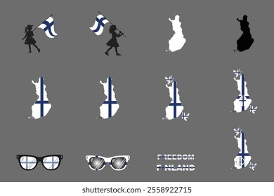 Flag of Finland Set, Original and simple Finland flag Bundle, vector illustration of Finland flag Collection
