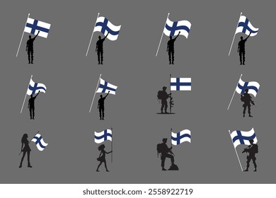 Flag of Finland Set, Original and simple Finland flag Bundle, vector illustration of Finland flag Collection
