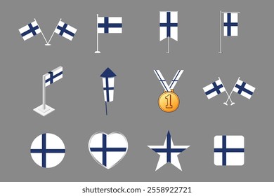 Flag of Finland Set, Original and simple Finland flag Bundle, vector illustration of Finland flag Collection
