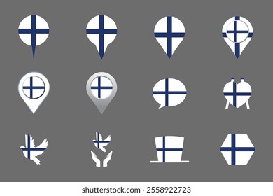 Flag of Finland Set, Original and simple Finland flag Bundle, vector illustration of Finland flag Collection
