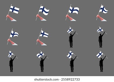 Flag of Finland Set, Original and simple Finland flag Bundle, vector illustration of Finland flag Collection
