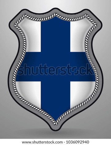 Flag of Finland.  Vector Badge and Icon with Central Glossy National Symbol