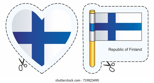 Flag of Finland. Vector cut sign here, isolated on white. Can be used for design, stickers, souvenirs.