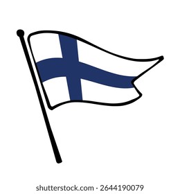 Bandeira da Finlândia. Design de ícone de ilustração de vetor de bandeira da Finlândia no estilo desenhado à mão. Bandeira de mastro flutuante.