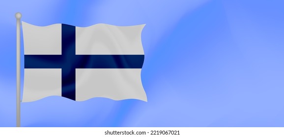 Flag of Finland waving against the blue sky. Horizontal banner design with Finland flag with copy space. Vector illustration