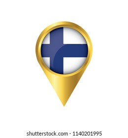 Flag of Finland.symbol check in Finland, golden map pointer with the national flag of Finland in the button. vector illustration.