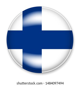 Flag of Finn in the form of a round button with a light glare and a shadow. The symbol of Independence Day, a souvenir, a button for switching the language on the site, an icon.