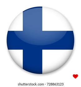 Flag of Finn in the form of a round button with a light glare and a shadow. The symbol of Independence Day, a souvenir, a button for switching the language on the site, an icon.