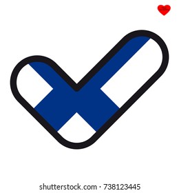 Flag of Finn in the shape of check mark, vector sign approval, symbol of elections, voting.