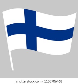 Flag of Finn waving on the stick. Symbol of Independence Day, souvenir soccer game banner, language button, icon.