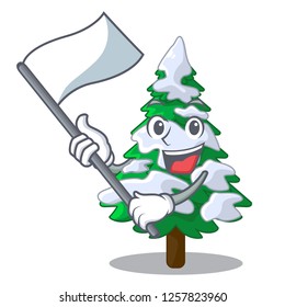 With flag fir with snow christmas tree cartoon