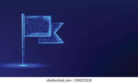 flag, flagpole. abstract low poly wireframe mesh design. from connecting dot and line. vector illustration on blue background
