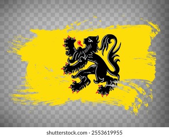 Flag of  Flanders brush strokes. Waving Flag of  Flemish Region on transparent background for your web site design, app, UI. Kingdom of Belgium. EPS10.