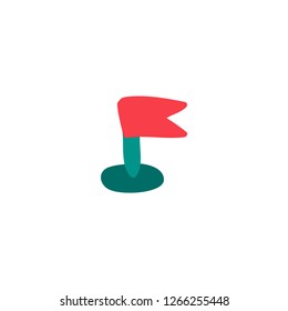 Flag flat color illustration. Route, path, road pointer. Camping, hiking hand drawn design element