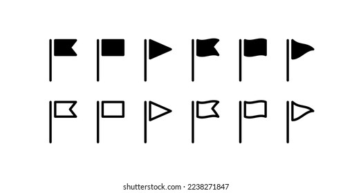Flag flat and line icons set. Flag, competition, rivalry, mark, place, goal, path, race, performance, designation. competition concept. Vector flat and black line icons set on a white background