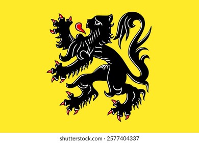 Flag of Flemish Region (Kingdom of Belgium) Flanders or Vlaams Gewest, Solid yellow with a black lion