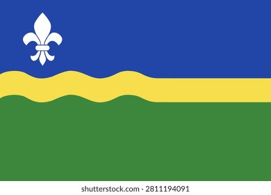 Flag of Flevoland icon, sticker. Province of Netherlands Flevoland flag button, badge. National flag of region Flevoland banner, background.