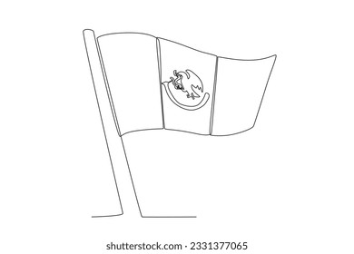A flag flies on the day of Mexico's independence celebration. Independencia de Mexico one-line drawing