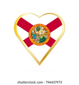 Flag of Florida in the shape of Heart, symbol of Love Gold version.