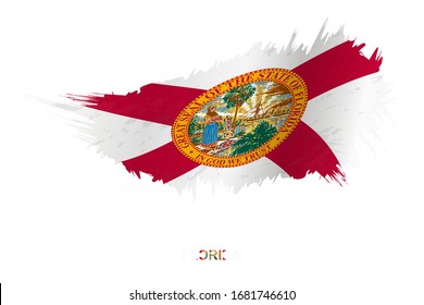 Bandera del estado de Florida en estilo grunge con efecto ondulado, indicador de trazo de pincel vectorial.